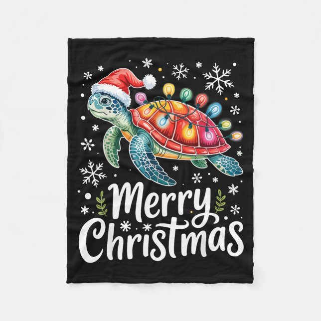 Merry Christmas Sea Turtle Christmas Lights Santa  Fleecedecke (Vorderseite)