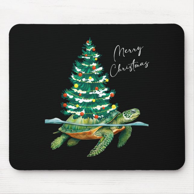 Merry Christmas Sea Turtle Xmas Tree Lights Pjs Me Mousepad (Vorne)