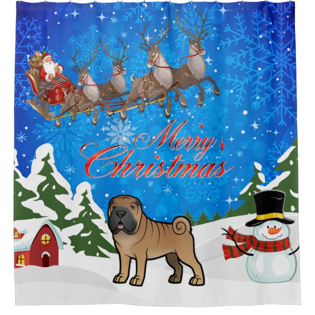 Merry Christmas Shar Pei Duschvorhang (Vorderseite)