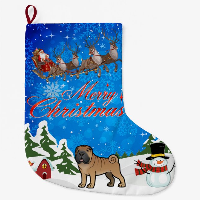 Merry Christmas Shar Pei Großer Weihnachtsstrumpf (Vorderseite)