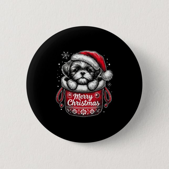 Merry Christmas Shih Tzu Graphic Tee  Button (Vorderseite)