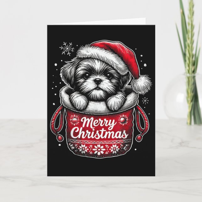 Merry Christmas Shih Tzu Graphic Tee  Karte (Vorderseite)