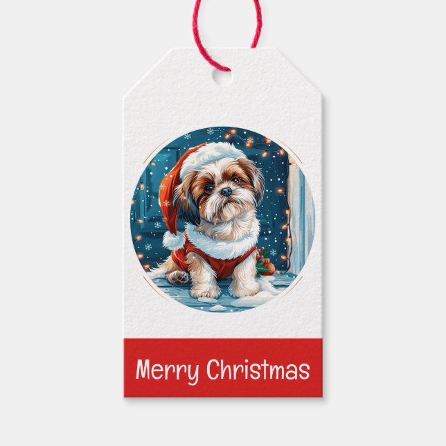 Merry Christmas Shih Tzu Santa Dog Geschenkanhänger (Vorderseite)