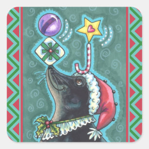 MERRY CHRISTMAS SIEGEL BALANCING GIFTS, CANDY CANE QUADRATISCHER AUFKLEBER
