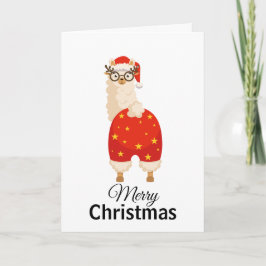 Merry Christmas Simple Cute Cartoon Santa Llama Karte