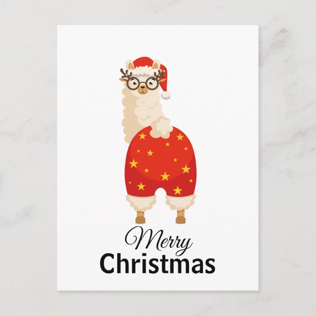 Merry Christmas Simple Cute Cartoon Santa Llama Postkarte (Vorderseite)