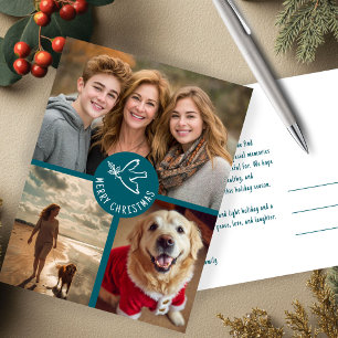 MERRY CHRISTMAS Simple Dove CUSTOM 3 FOTO Urlaub Postkarte