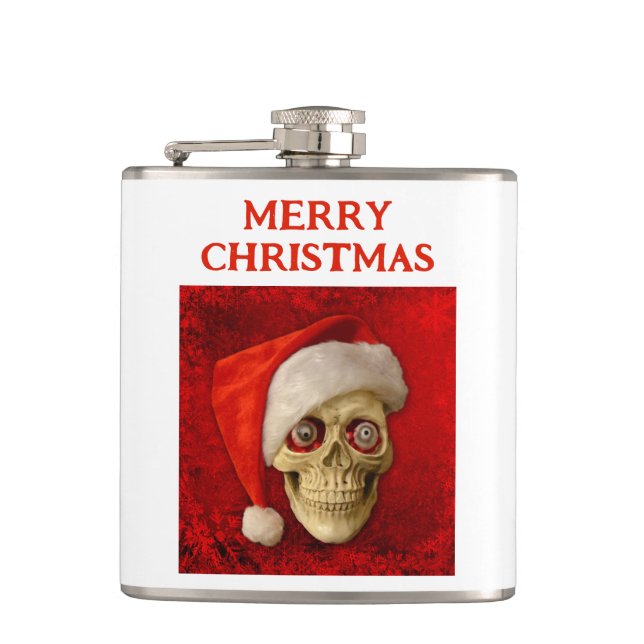 Merry Christmas. Skull wearing Santa hat Flachmann (Vorderseite)