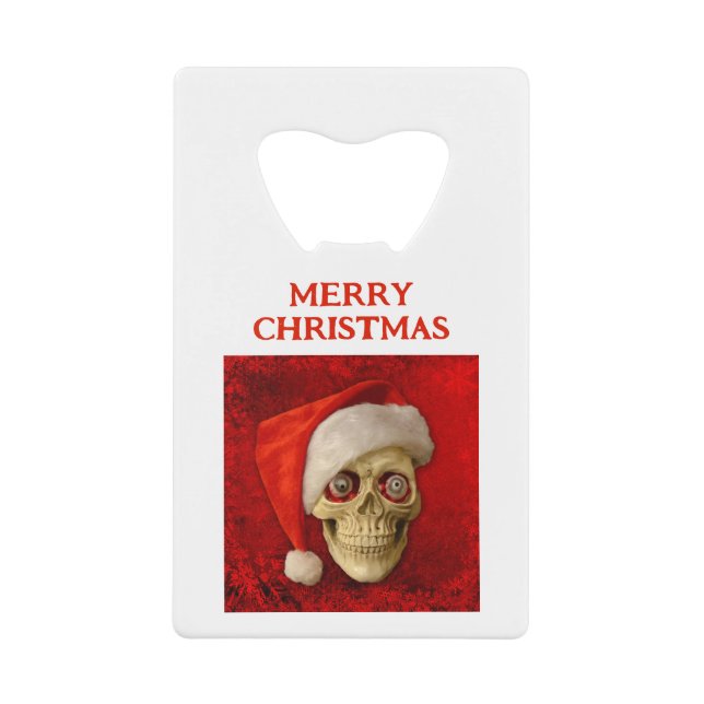 Merry Christmas. Skull wearing Santa hat Geldbeutel Flaschenöffner (Vorderseite)