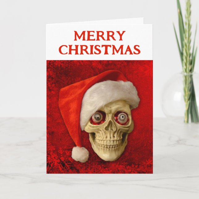 Merry Christmas. Skull wearing Santa hat Karte (Vorderseite)