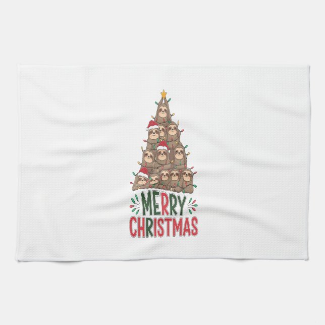 Merry Christmas Sloth Tree Geschirrtuch (Horizontal)