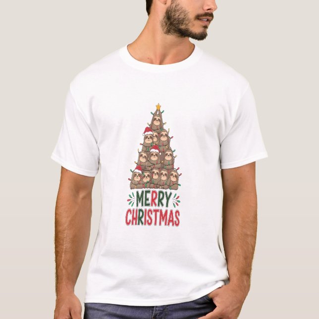 Merry Christmas Sloth Tree T-Shirt (Vorderseite)