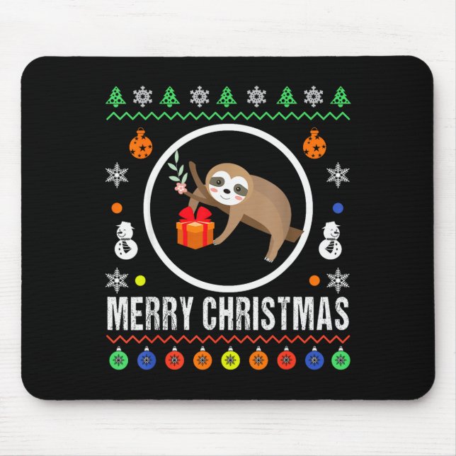 Merry Christmas Sloth Ugly Sweater Xmas Knit Sloth Mousepad (Vorne)