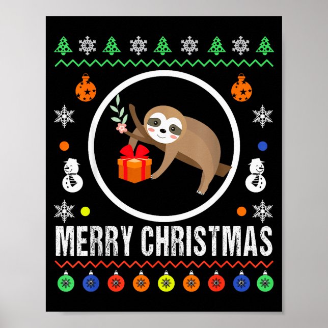 Merry Christmas Sloth Ugly Sweater Xmas Knit Sloth Poster (Vorne)