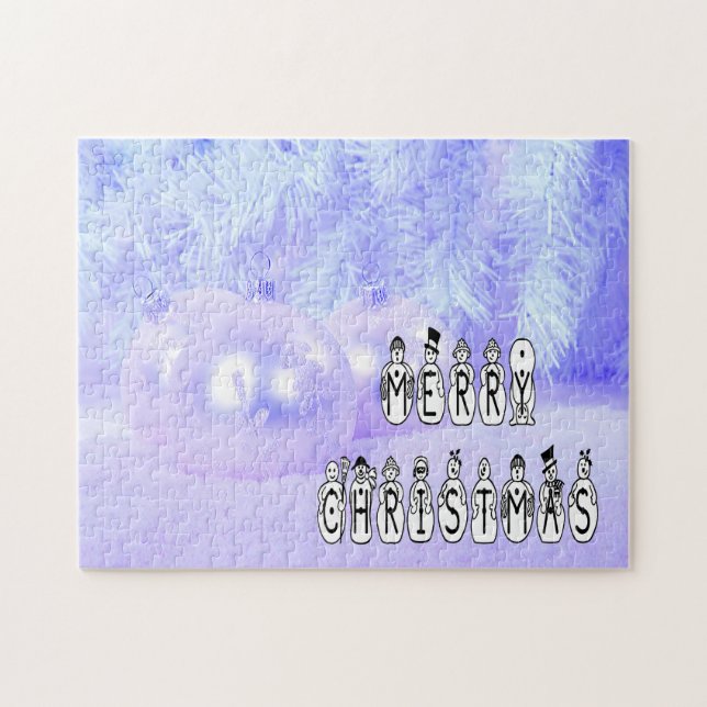 Merry Christmas Snow People Font Blue Tint Snow (Horizontal)