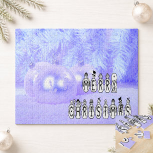 Merry Christmas Snow People Font Blue Tint Snow