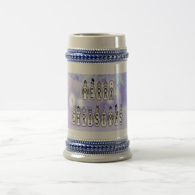 Merry Christmas Snow People Font Blue Tint Snow Bierglas (Mittel)