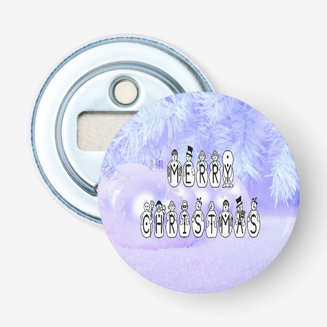 Merry Christmas Snow People Font Blue Tint Snow Flaschenöffner (Vorderseite)