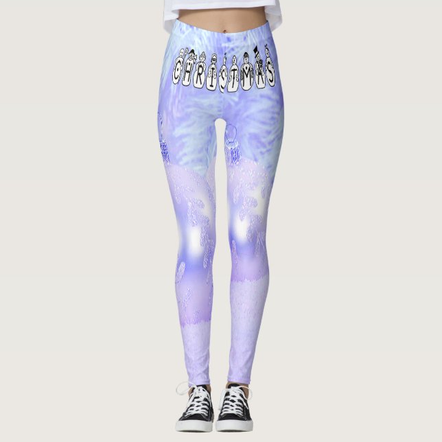 Merry Christmas Snow People Font Blue Tint Snow Leggings (Vorderseite)
