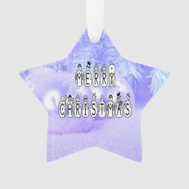 Merry Christmas Snow People Font Blue Tint Snow Ornament (Vorderseite)