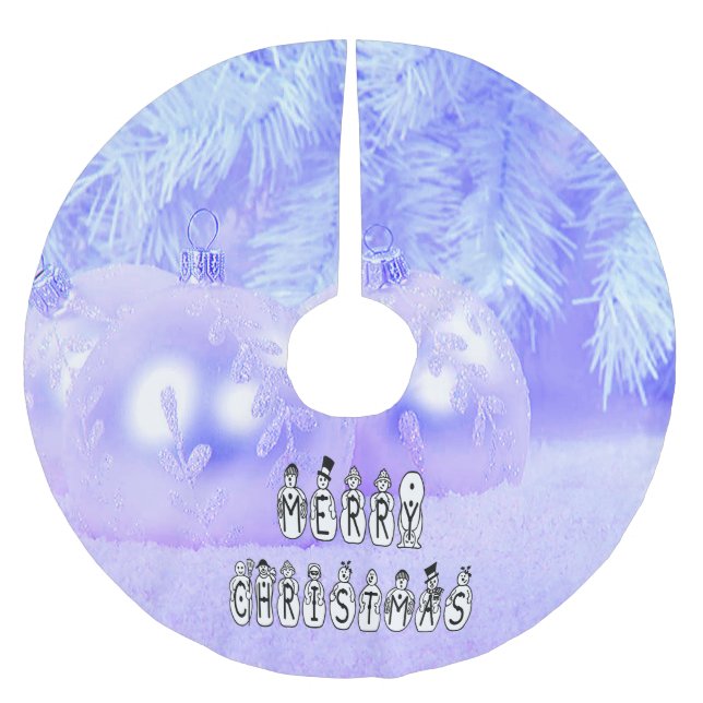 Merry Christmas Snow People Font Blue Tint Snow Polyester Weihnachtsbaumdecke (Vorderseite)