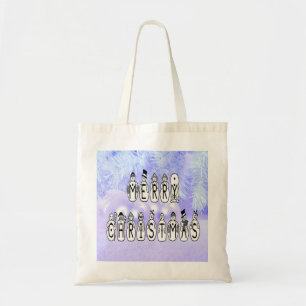 Merry Christmas Snow People Font Blue Tint Snow Tragetasche