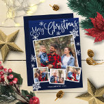 Merry Christmas Snowflake 4 Photos Collage Rustic Einladung<br><div class="desc">Merry Christmas Snowflake 4 Photos Collage Rustic Invitation</div>