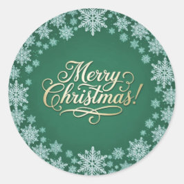 Merry Christmas Snowflakes Green  Runder Aufkleber
