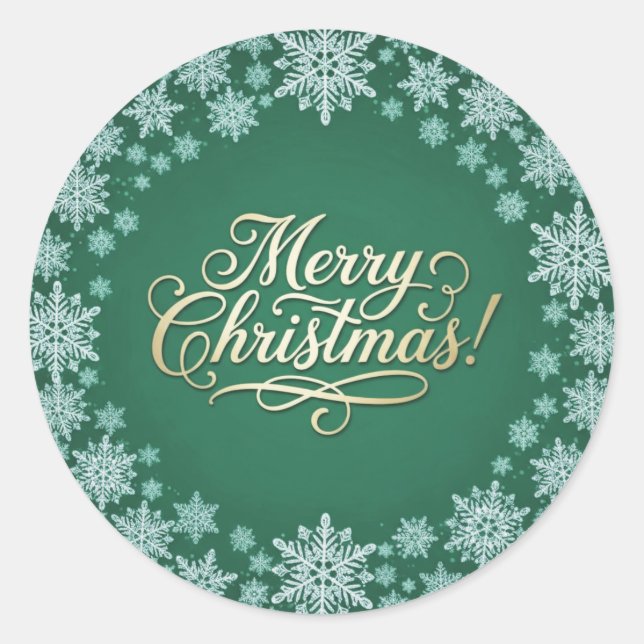 Merry Christmas Snowflakes Green  Runder Aufkleber (Vorderseite)