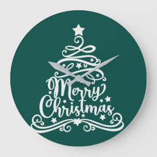 Merry Christmas Snowflakes, Happy New Year Große Wanduhr