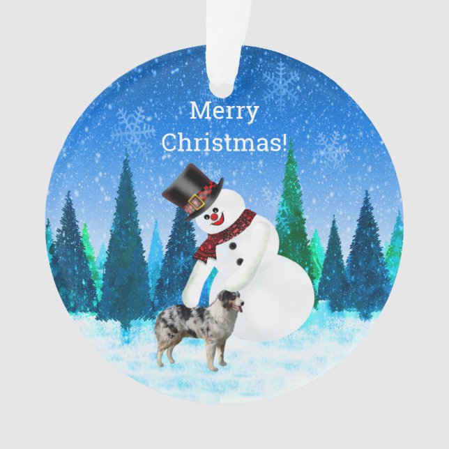 Merry Christmas Snowman et Australian Shepherd (devant)