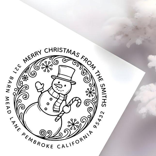 MERRY CHRISTMAS Snowman Familienname Rücksendeadre Gummistempel (Von Creator hochgeladen)