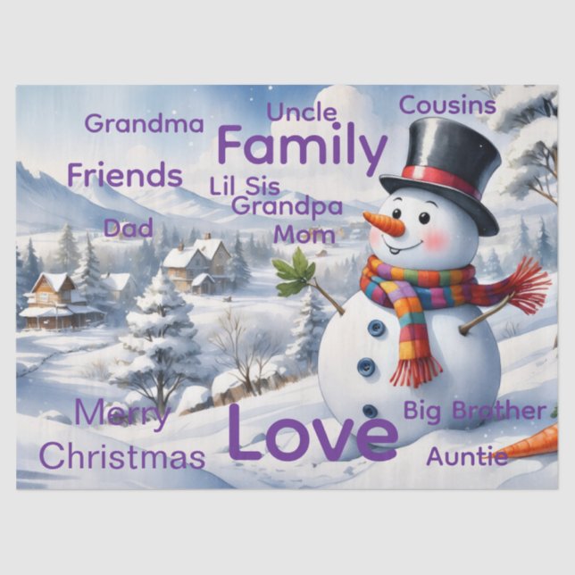 Merry Christmas Snowman Tissue Paper Seidenpapier (Vorderseite)