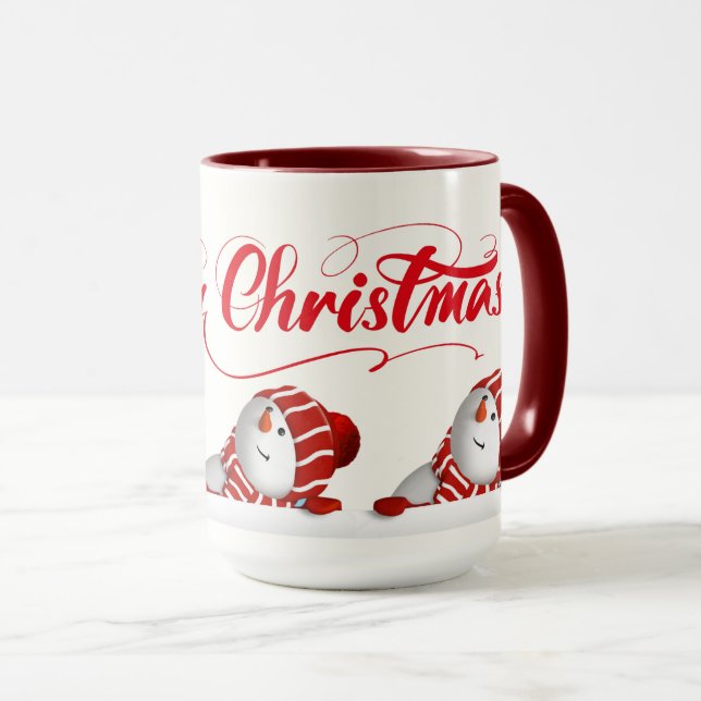 Merry Christmas Snowmen  Tasse (VorderseiteRechts)