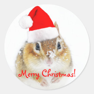 Merry Christmas Snowy Santa Chipmunk Runder Aufkleber