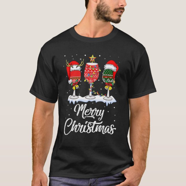 Merry Christmas Spirits Glasses Of Wine Xmas Holid T-Shirt (Vorderseite)