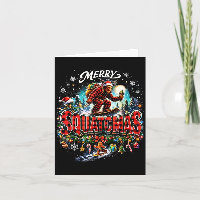 Merry Christmas Squatchmas Funny Bigfoot Snowboard Karte (Vorderseite)
