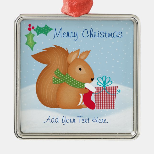 Merry Christmas Squirrel Ceramic Ornament Aus Metall (Vorne)