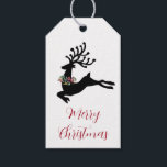 Merry Christmas Stag Gift Tags Geschenkanhänger<br><div class="desc">Einfach Frohe Weihnachtsschrift und Rentier Silhouette roten Geschenktag. Von und auf der Rückseite des Tags. Sie können dies auch löschen,  wenn Sie es vorziehen.</div>