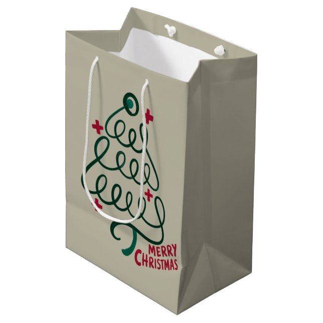 Merry Christmas Stethoscope CNA Medical Worker Mittlere Geschenktüte (Vorderseite Schrägansicht)