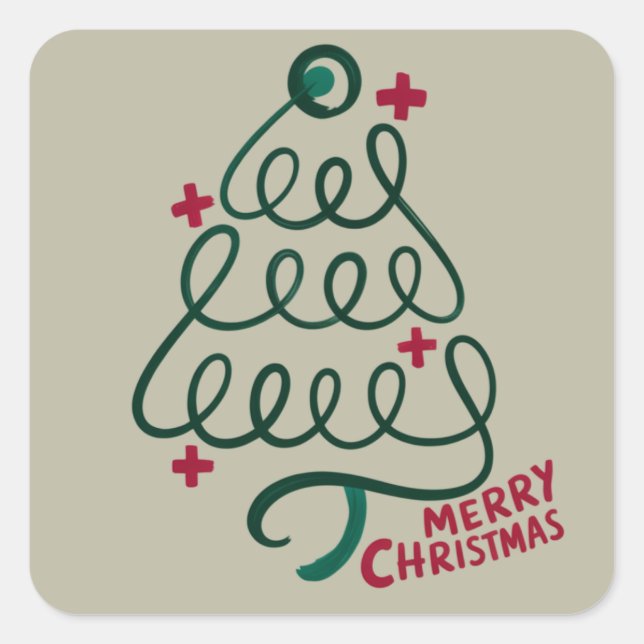 Merry Christmas Stethoscope CNA Medical Worker Quadratischer Aufkleber (Vorderseite)