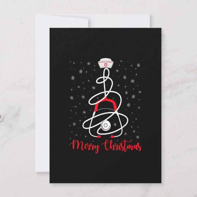 Merry Christmas Stethoscope Tree Funny Nurse Nursi Einladung (Vorderseite)