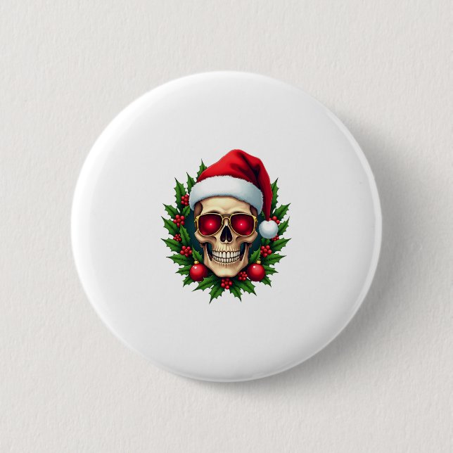 Merry Christmas Sugar Skull Santa Hat Family Xmas  Button (Vorderseite)