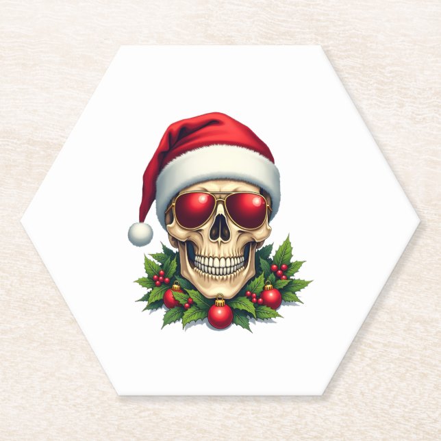 Merry Christmas Sugar Skull Santa Hat Family Xmas  Untersetzer (Vorderseite)