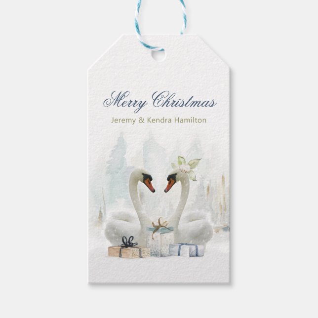 Merry Christmas Swans Elegant Geschenkanhänger (Vorderseite)