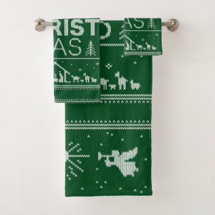 Merry CHRISTmas Sweater Christlich Jesus Green Badhandtuch Set
