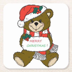 "MERRY CHRISTMAS" TEDDY BEAR RECHTECKIGER PAPPUNTERSETZER