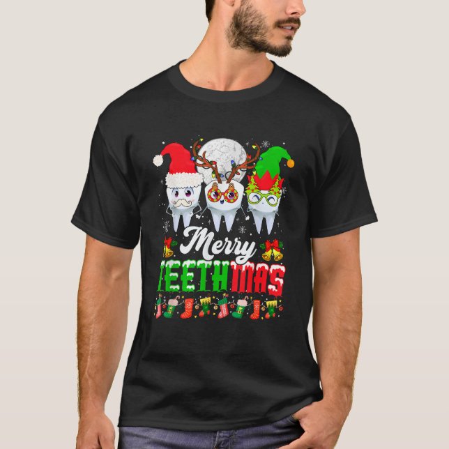 Merry Christmas Teeth Three Santa Reindeer Elf Tee (Vorderseite)