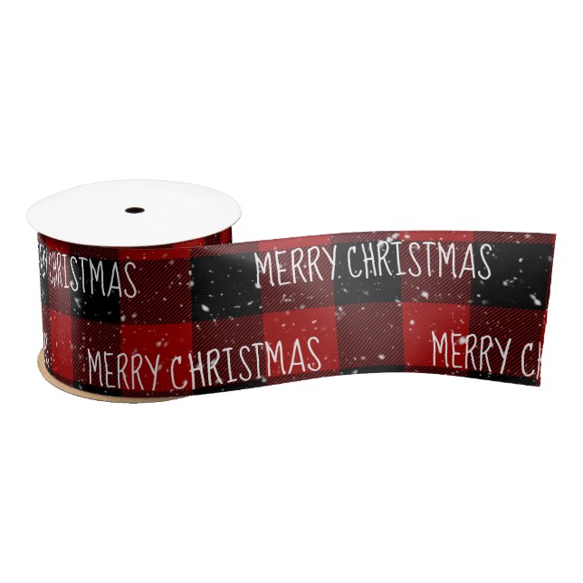 MERRY CHRISTMAS Text auf Buffalo Kariert Satinband (Spule)