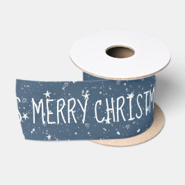 MERRY CHRISTMAS Text mit Sternen Satinband